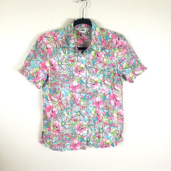 Amy S Ku Tops - Women's AKS Amy S Ku Sport Bright Floral Shell Button Up Shirt Size Small